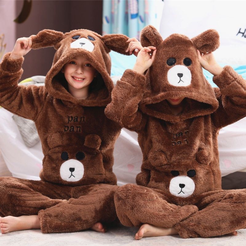 Bộ Đồ Ngủ Vải Flannel Dày Thời Trang Mùa Đông Cho Bé Trai Từ 3-7-9-10-15 Tuổi 8 Tuổi