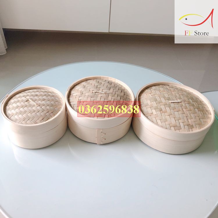 Bộ xửng tre hấp bánh bao, há cảo 3 ngăn 3 đáy và 1 nắp đường kính 25,30cm tùy chọn