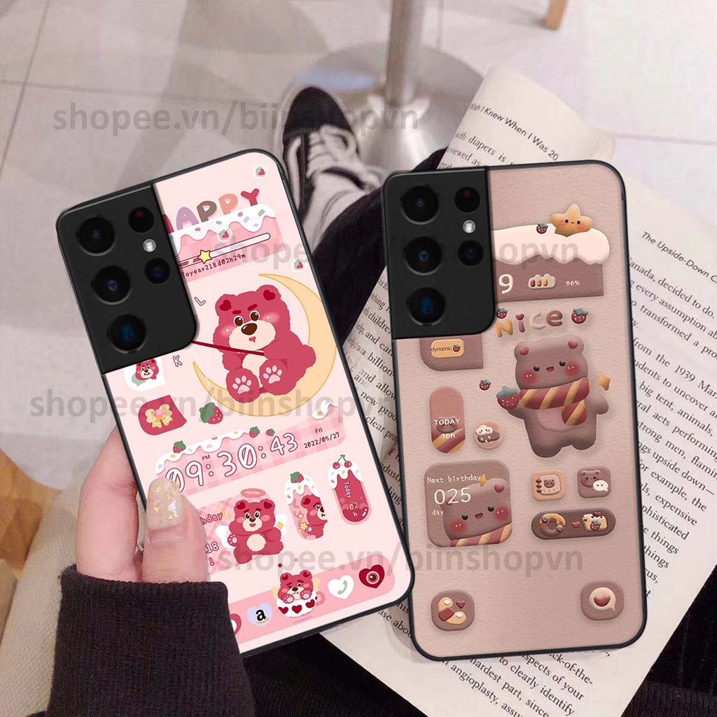Ốp Samsung S21 Ultra in 3D icon gấu nổi siêu xinh, siêu đáng yêu, cá tính phong cách
