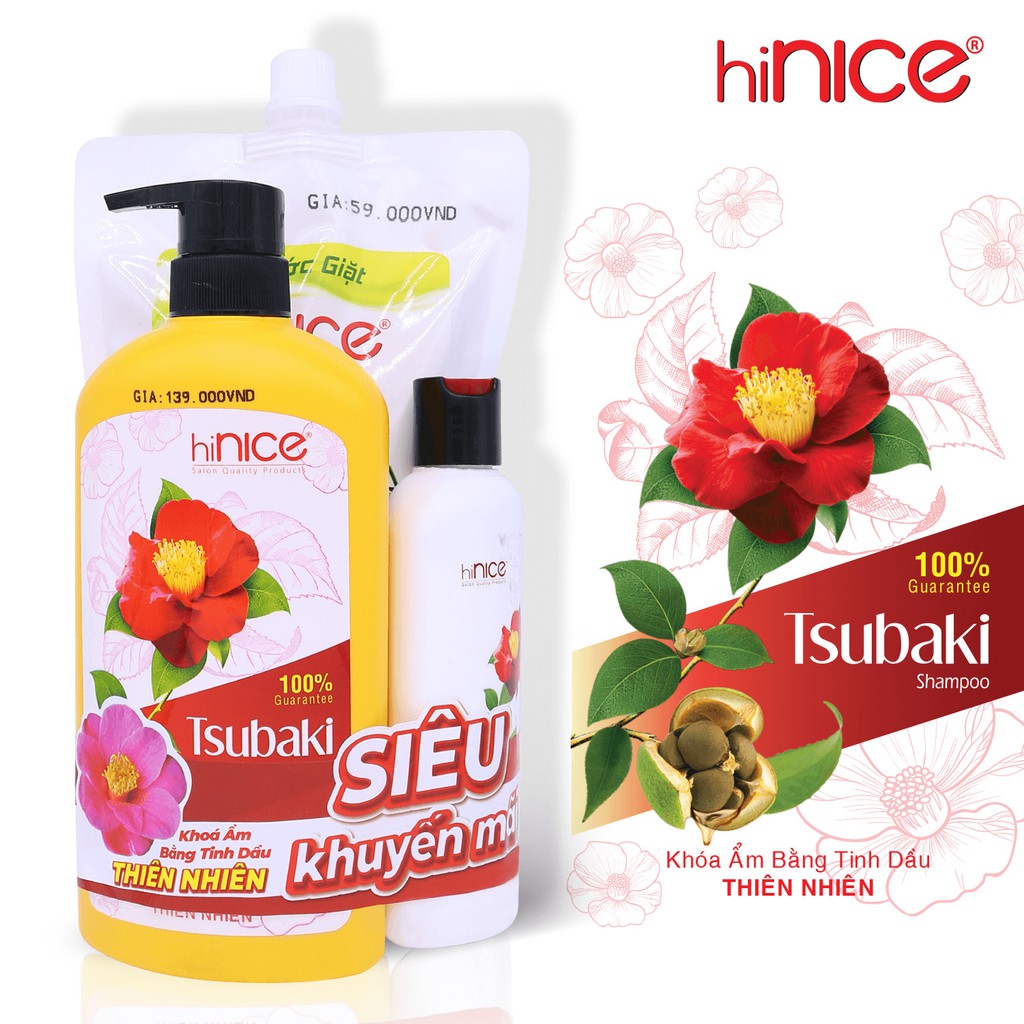 Combo dầu gội suôn mượt hiNice Tsubaki 650ml - HÀNG CHÍNH HÃNG