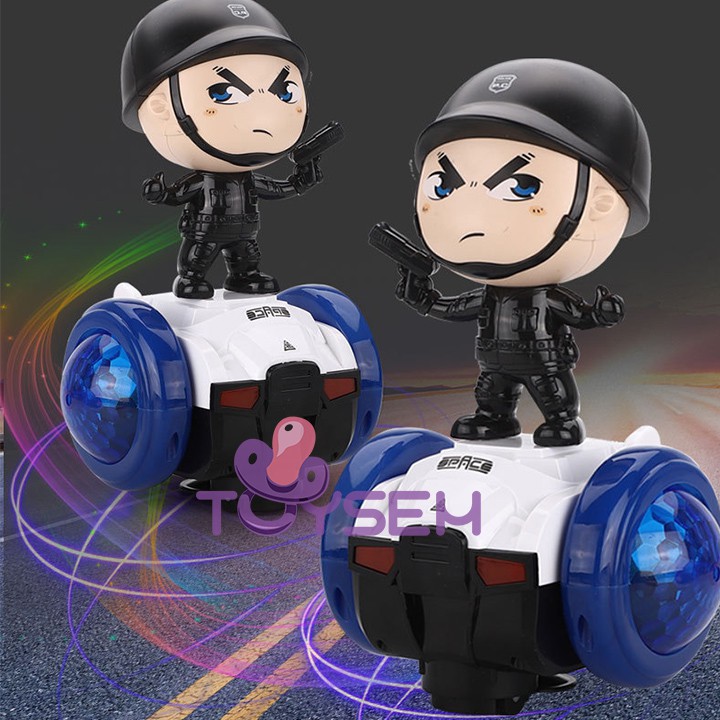 Xe cảnh sát tự cân bằng xoay 360 độ Toysem có đèn nhạc vui nhộn cho trẻ từ 3 tuổi - Quà tặng sinh nhật cho bé