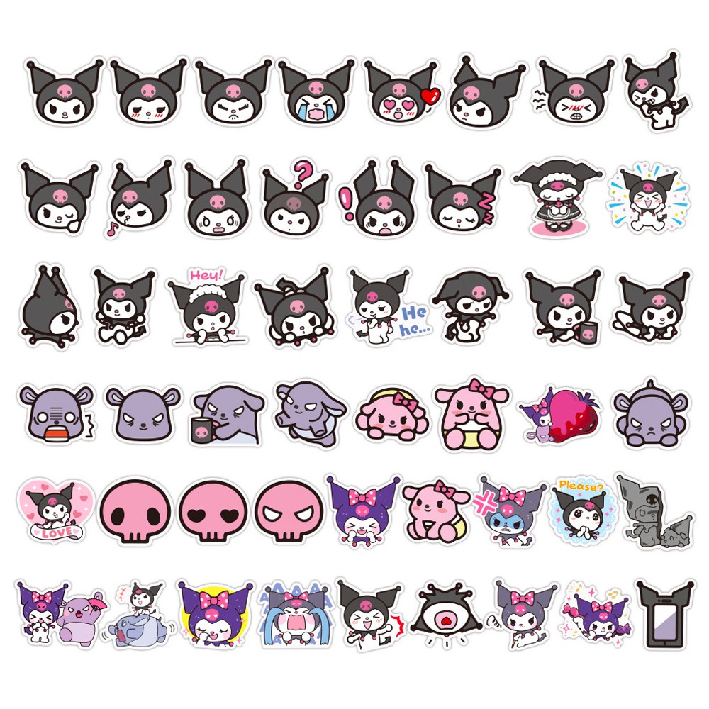 Y&P| Hình Dán Chống Nước Kuromi Phim Hoạt Hình Mũ Bảo Hiểm Máy Tính Xách Tay Hành Lý Dán Thiết Lập, 50 tờ