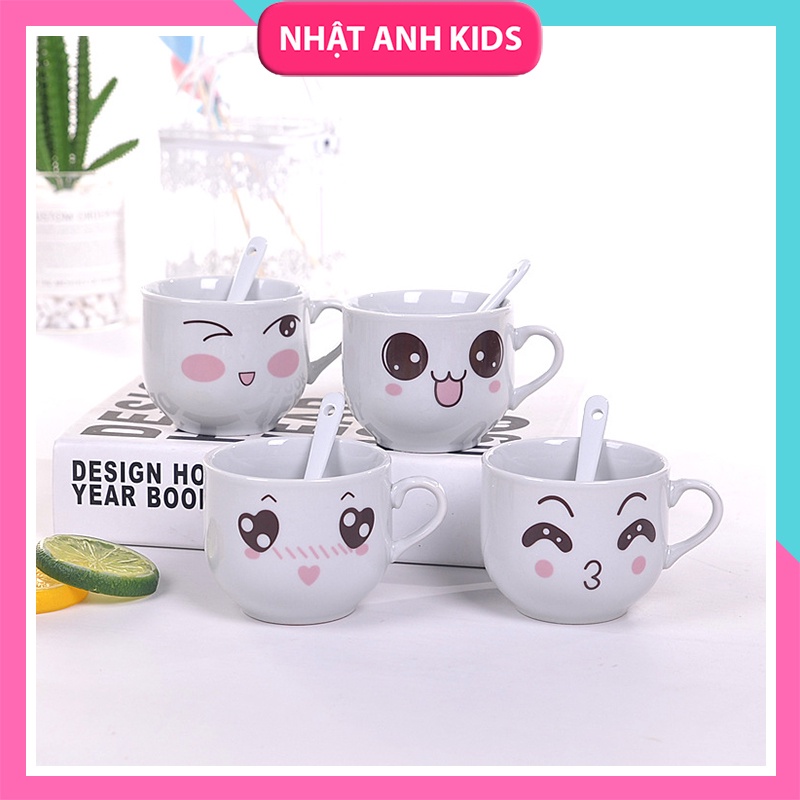Cốc sứ uống nước cho bé, cốc uống cà phê họa tiết khuôn mặt với nhiều biểu cảm đáng yêu
