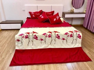 Combo bộ chăn ga gối sa tin 7 món