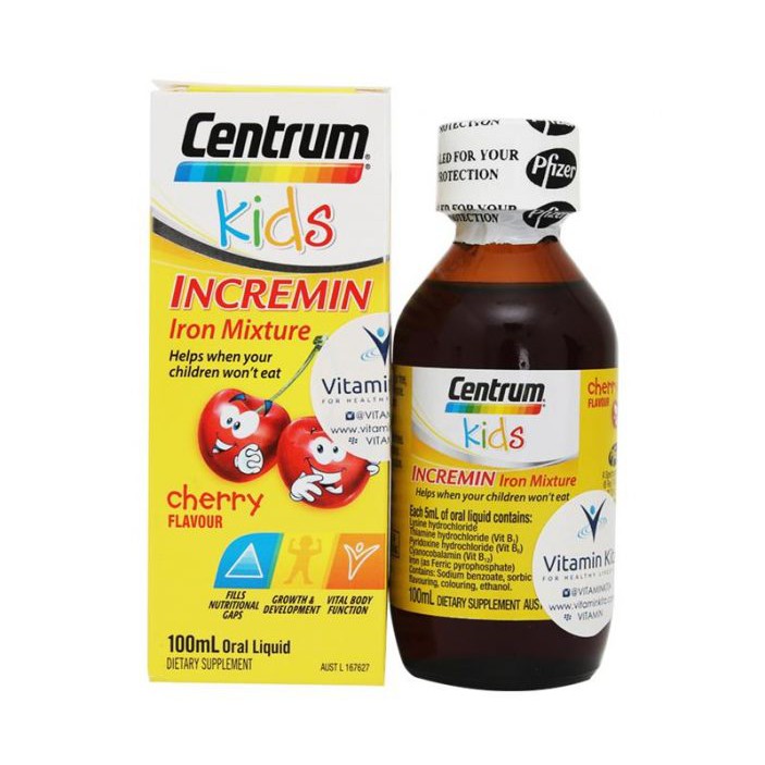 Siro Cho Trẻ Biếng Ăn Centrum Kids Incremin Iron Mixture Của Úc 200ml