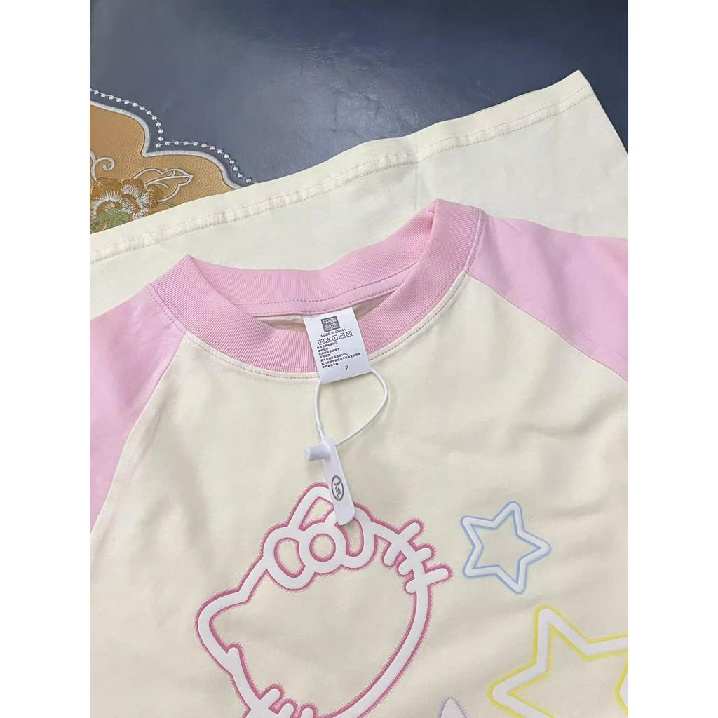 Ethelgirl Áo Thun unisex Dáng Rộng Tay Cộc In Họa Tiết Mèo Thời Trang Hàn Quốc