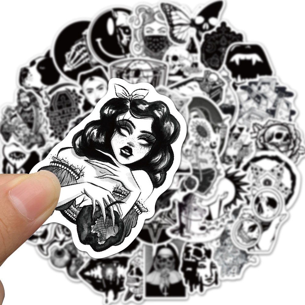 100 Miếng dán nhiều kiểu dáng màu trắng đen dùng trang trí