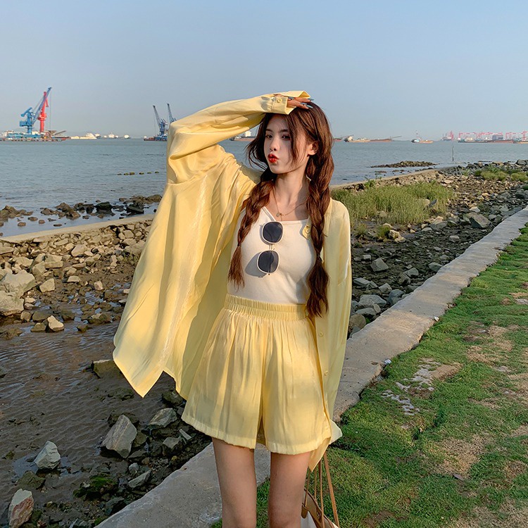 QKOOLE  Áo Sơ Mi Tay Dài Dáng Rộng Chống Nắng Thời Trang Hàn Quốc Cho Nữ