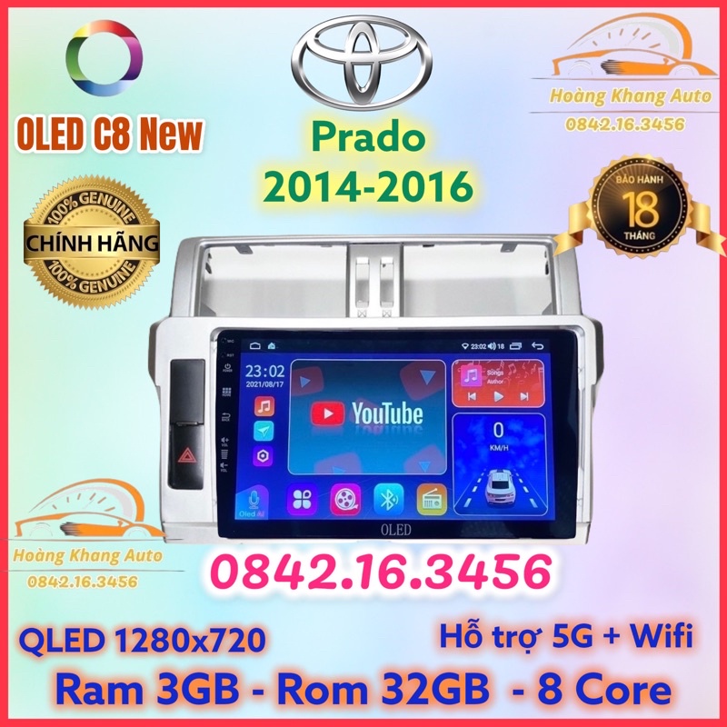 Màn hình android OLED C8 New theo xe Prado 2014 - 2016  kèm dưỡng và jack nguồn zin theo xe