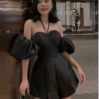Set áo trễ vai tay phồng jumpsuit cổ yếm quần giả váy hở vai nữ đẹp đầm cổ yếm dễ thương mặc đi chơi siêu hot trend