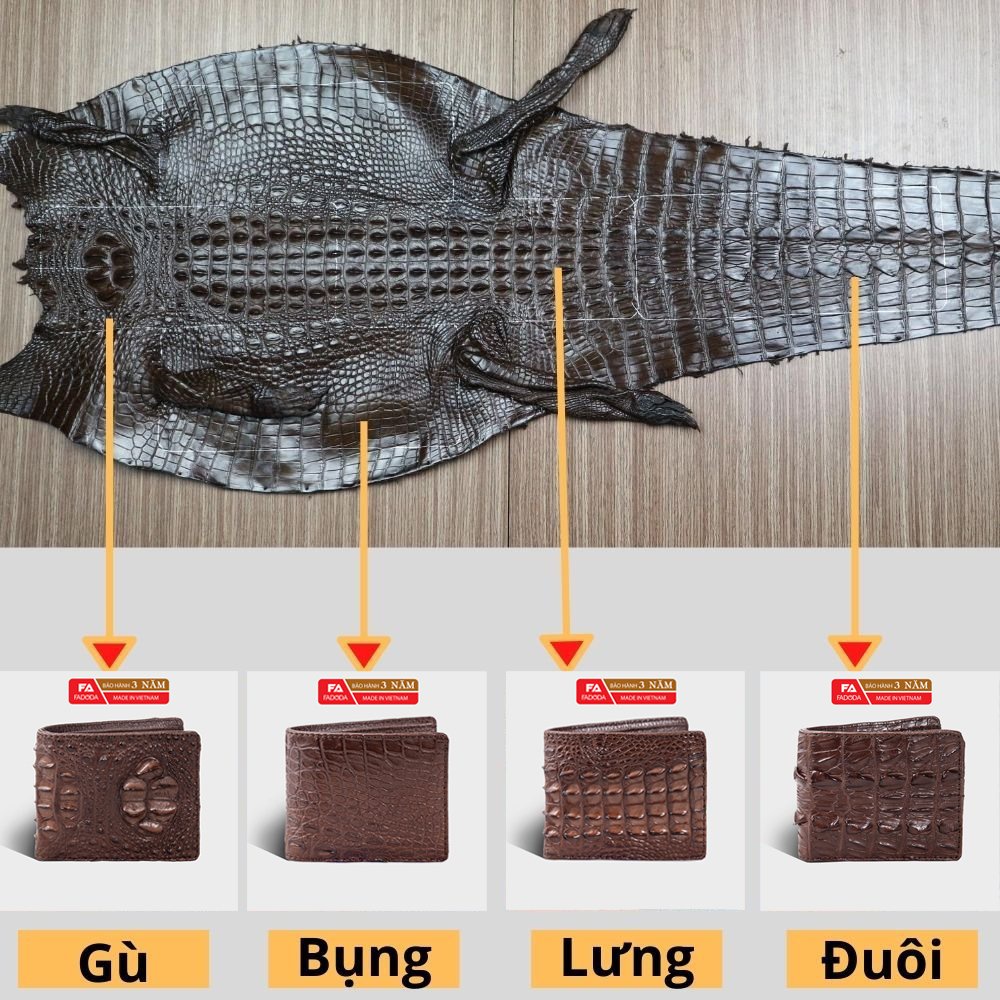 Ví nam da cá sấu thật Fadoda làm từ vân bụng đường vân tinh tế dạng đứng sang trọng  FCW01B