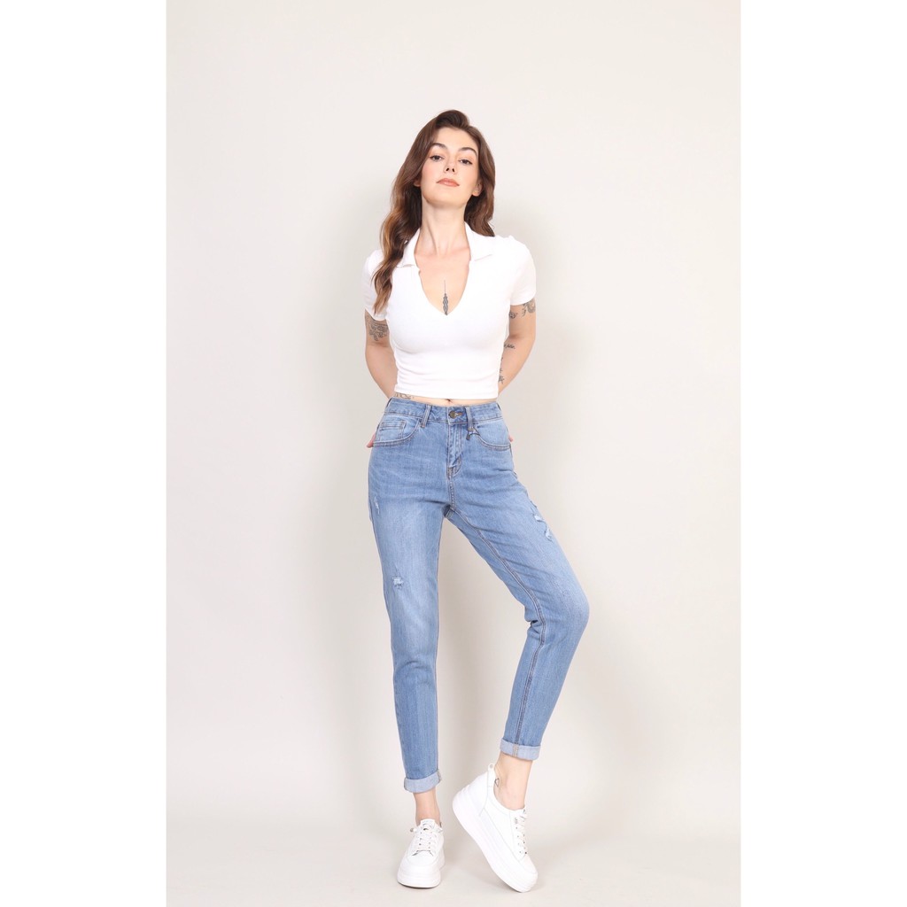 Quần Jean Nữ Boyfriend baggy Rách co dãn 120 CT JEANS