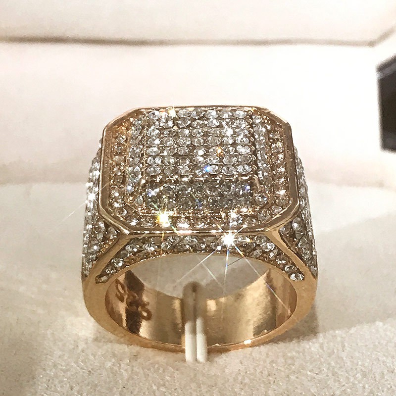 Nhẫn kim cương mạ vàng thời trang sang trọng cho nam