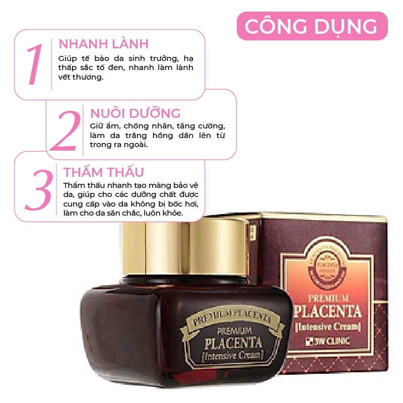 Kem dưỡng da chống lão hóa làm trắng dưỡng ẩm Chiết xuất từ nhau thai cừu 3W Clinic Hàn Quốc 50ml