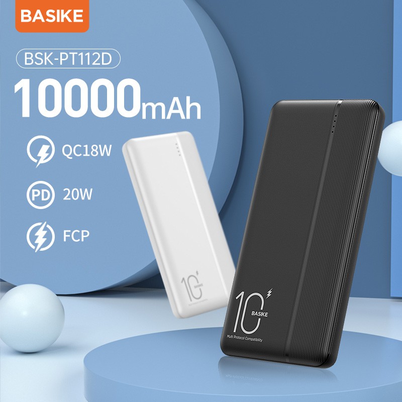 Sạc Dự Phòng BASIKE PT112D 10000mAh PD20W 2 Cổng USB Cho iPhone Huawei Samsung Xiaomi Oppo Vivo Realme