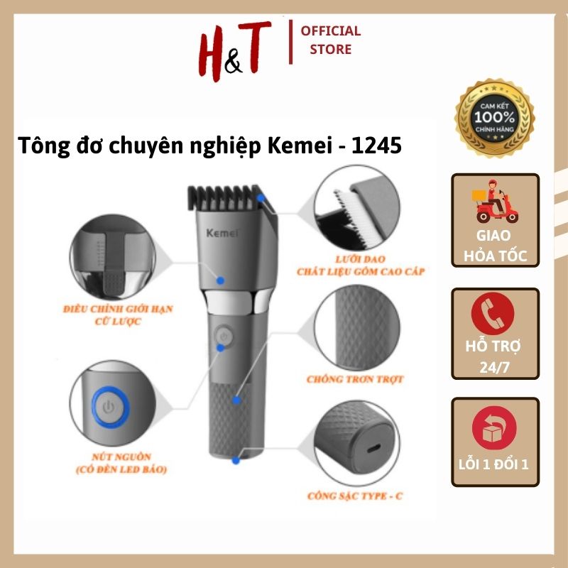 HÀ NỘITông đơ cắt tóc chuyên nghiệp không dây, sạc  nhanh  lưỡi gốm Kemei 1245 - Hàng chính hãng
