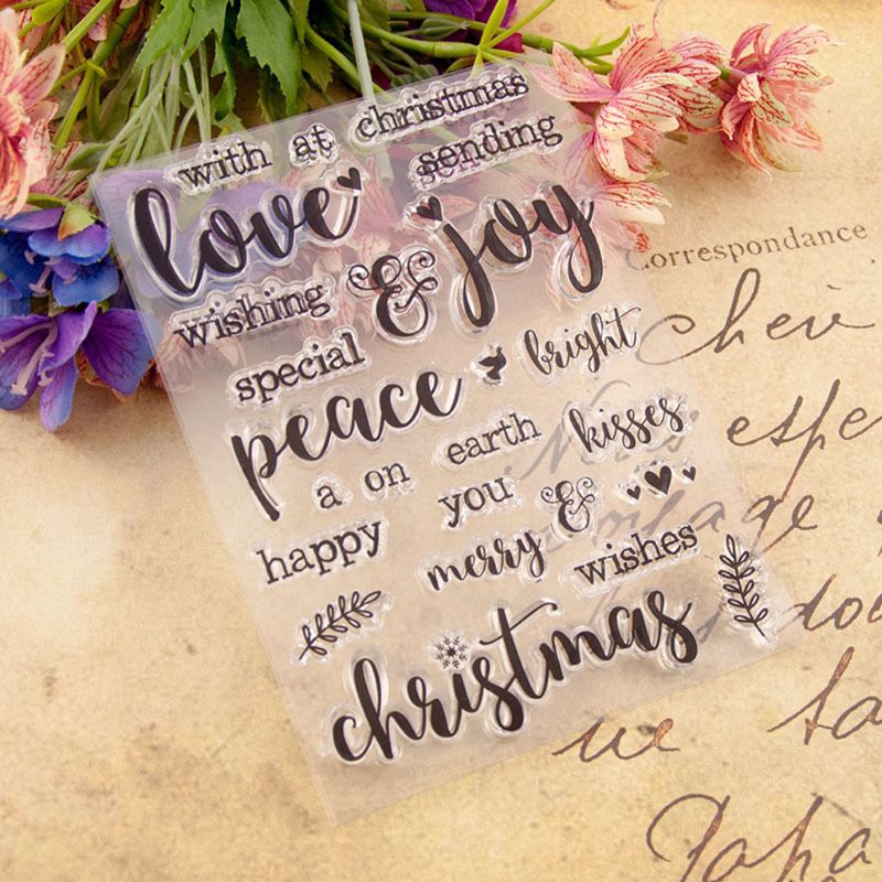 Tem trong suốt hình chữ Love My Merry Christmas trang trí thiệp tiện dụng đa năng