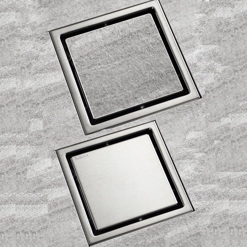 ( 11 * 11 Cm  - Có Thể Dán Gạch ) Phễu Thoát Sàn , Ga Thoát Nước Có Viền INOX SUS304 Xước Mờ Nhà Tắm SHINRAI