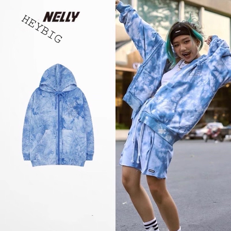 Áo hoodie zip da cá  Nelly Heybig dáng unisex form rộng 65 12 100