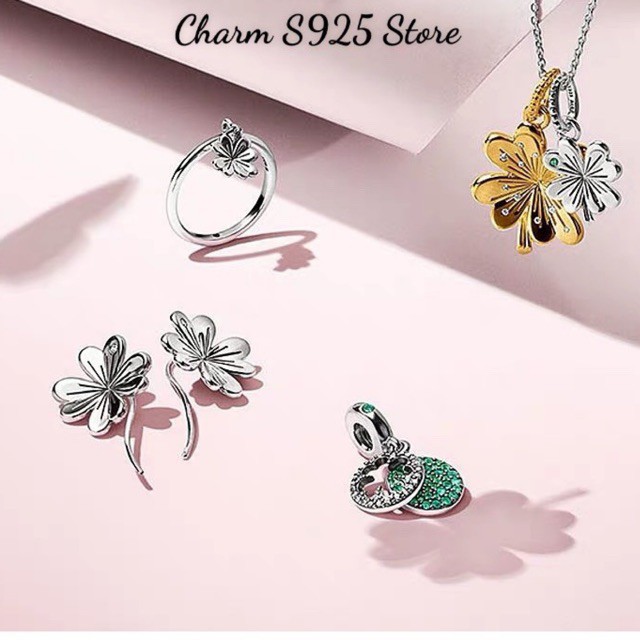 charm pan treo cỏ 4 lá bạc s925