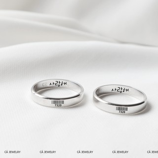 Nhẫn đôi nhẫn cặp nam nữ bạc s925 có size viền vuông khắc tên theo yêu cầu Cá jewelry