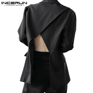 Áo khoác blazer INCERUN dài tay dáng rộng hở lưng tà lệch thời trang sành điệu cho nam