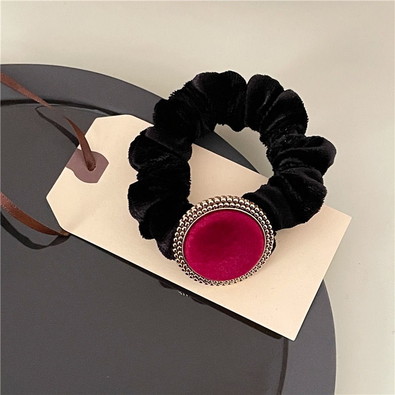 Dây buộc tóc cao su mặt vuông màu đỏ rượu vang phong cách Hàn Quốc cổ điển