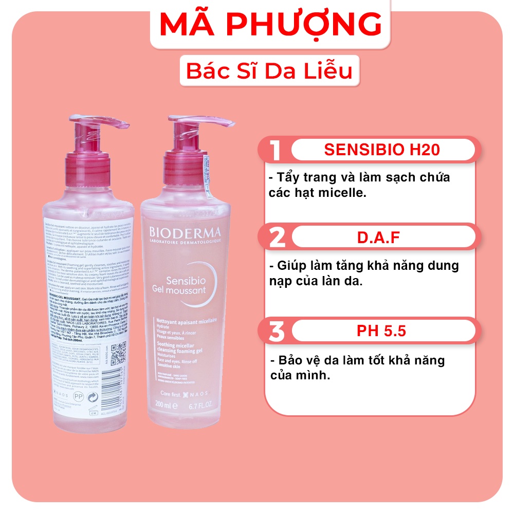 Sữa rửa mặt Bioderma sensibio gel moussant cho da nhạy cảm (hồng)