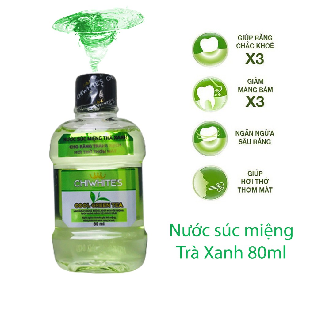 Nước súc miệng Chiwhite's  80ml - Trà Xanh - Làm sạch mảng bám - Đem lại hơi thở thơm mát