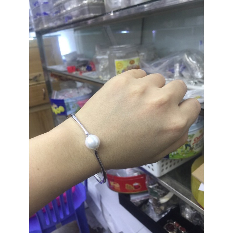 Vòng tay nơ dây rút quả cầu trắng đơn giản đính tim trơn độc đáo bạc thật phủ vàng trắng lạ mắt siêu nét NGỌC MẬU