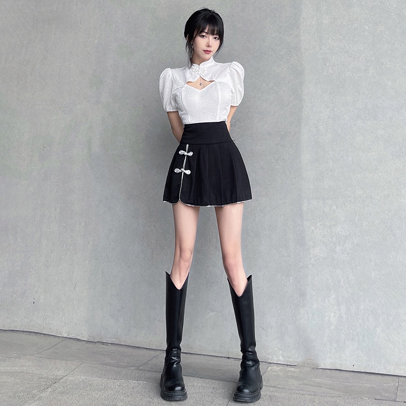 [Augustcloth] Áo tay phồng khoét ngực phong cách Hàn Quốc