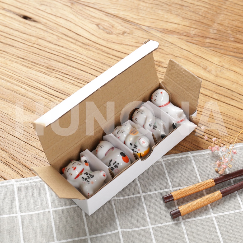Gác đũa con mèo Nhật Bản bằng gốm sứ, phụ kiện họa tiết Nhật Bản trang trí bàn ăn - HUNONA