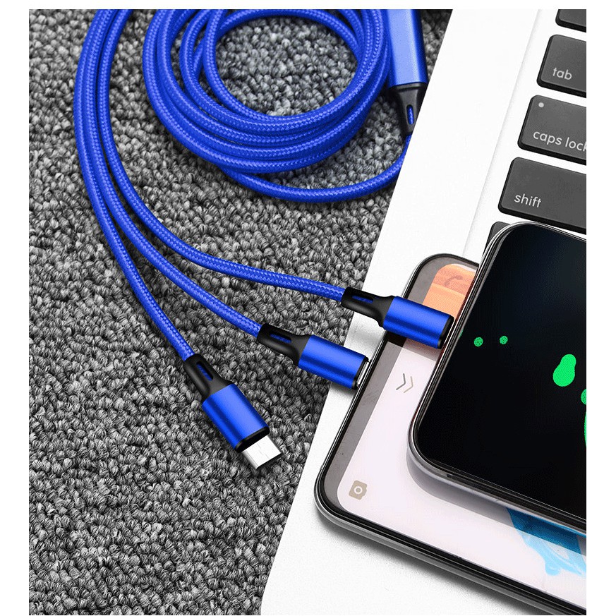 Cáp sạc dây dù 3 đầu, dài 1m2, hỗ trợ 3A (S190/S11)