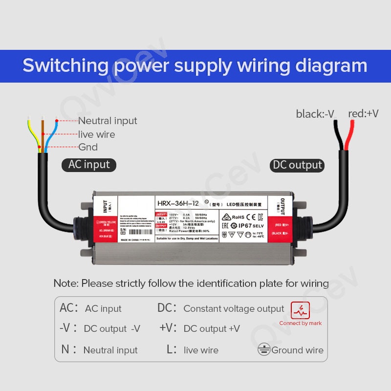 Bộ Chuyển Đổi Nguồn Đèn led 36w-600w ac Sang dc 12v 24v ip67 Chống Thấm Nước f1vn