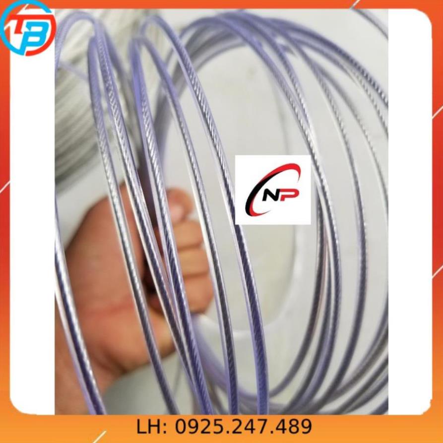 combo 10 Mét Cáp Bọc nhựa 3mm kèm 1 tăng đơ,2 ốc siết cáp,2 khoen +tắc kê gắn tường.Làm dây phơi quần áo chống gỉ sét..