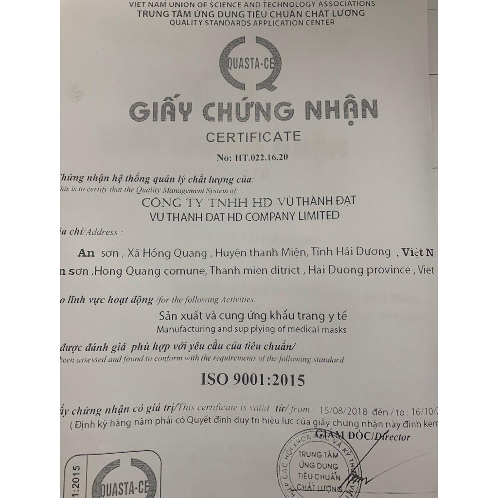 [HÀNG10 Chiếc Khẩu trang Y Tế Thành Đạt KHÁNG KHUẨN 4 LỚP (đã được quản lý thị trường kiểm định)