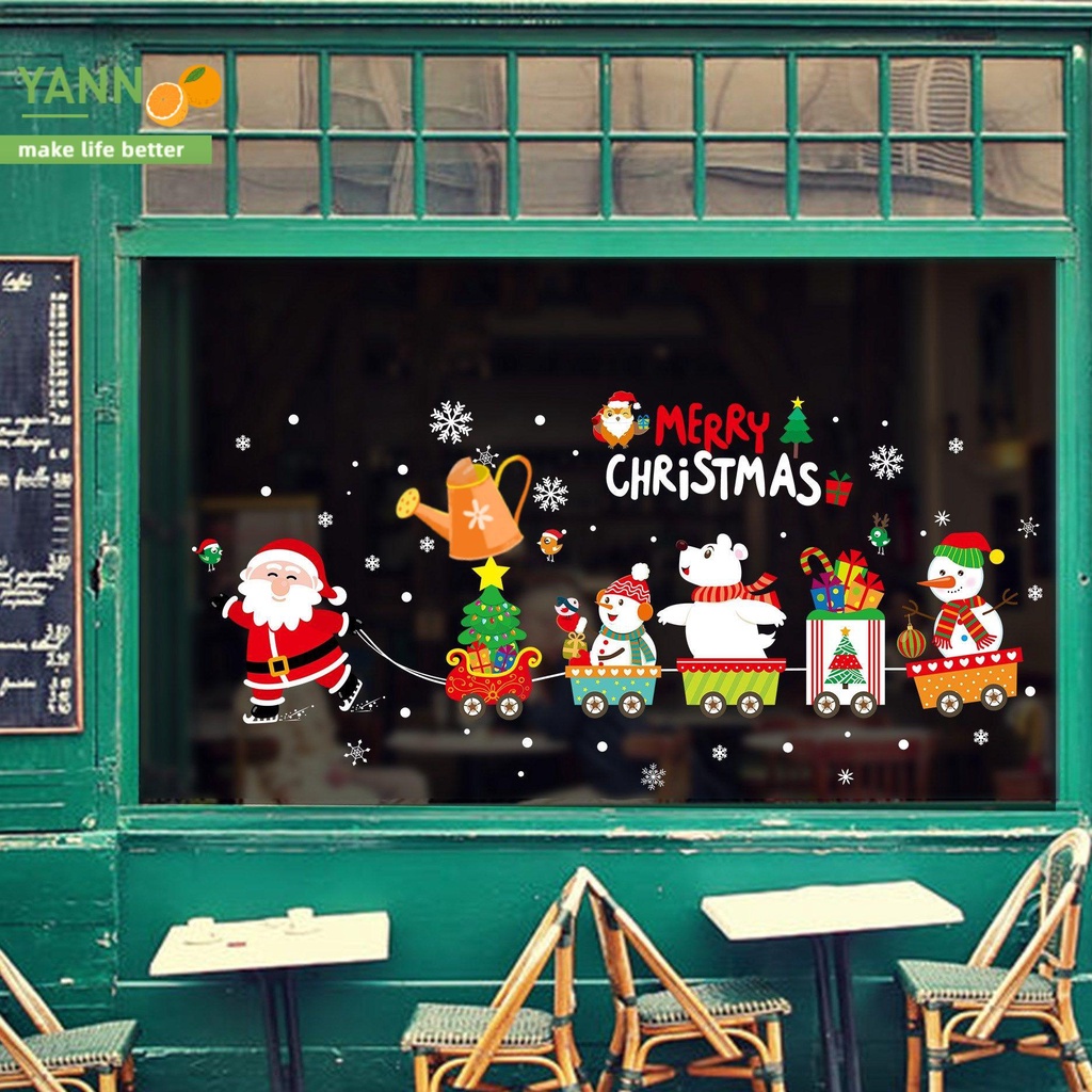 Đề can dán tường/cửa sổ trang trí Giáng sinh năm mới hình ông già noel người tuyết