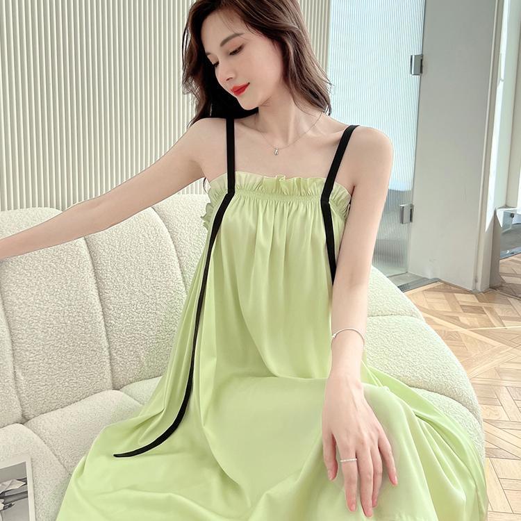 (40-150kg) Đầm Ngủ Lụa Lạnh Mỏng Hở Lưng Dáng Rộng Ngọt Ngào Cỡ Lớn Mặc Ở Nhà