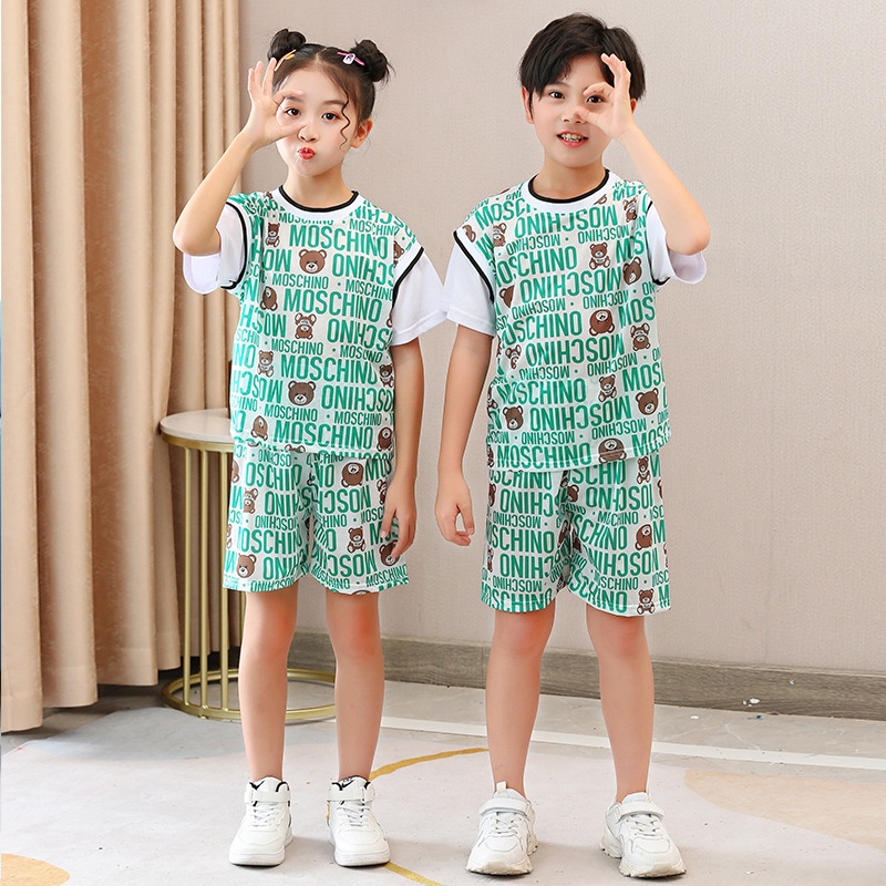 Bộ Đồ Thể Thao Ngắn Tay Giả Hai Mảnh Phối Lưới Thoáng Khí Cho Bé 90-160cm