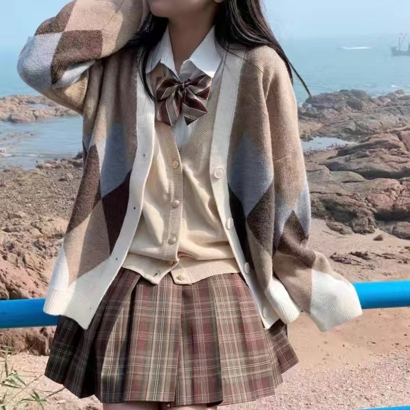 Áo cardigan len kẻ viền ulzzang Tia19 . Áo khoác len kẻ trám vintage ( Ảnh thật) | BigBuy360 - bigbuy360.vn