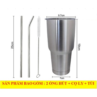 Ly Giữ Nhiệt Inox 900ml (Kèm Túi + 2 Ống Hút và Cọ Rửa)