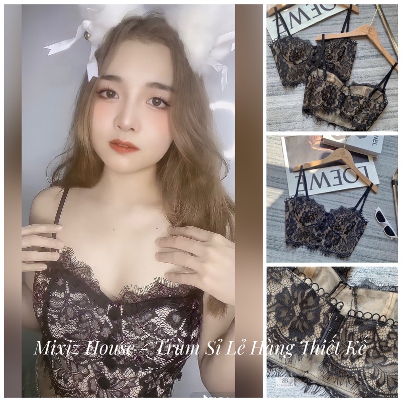 Áo bra FREESHIP Áo bra họa tiết ren Mixiz có mút ngực gợi cảm tôn vòng một, sexy quyến rũ màu đen