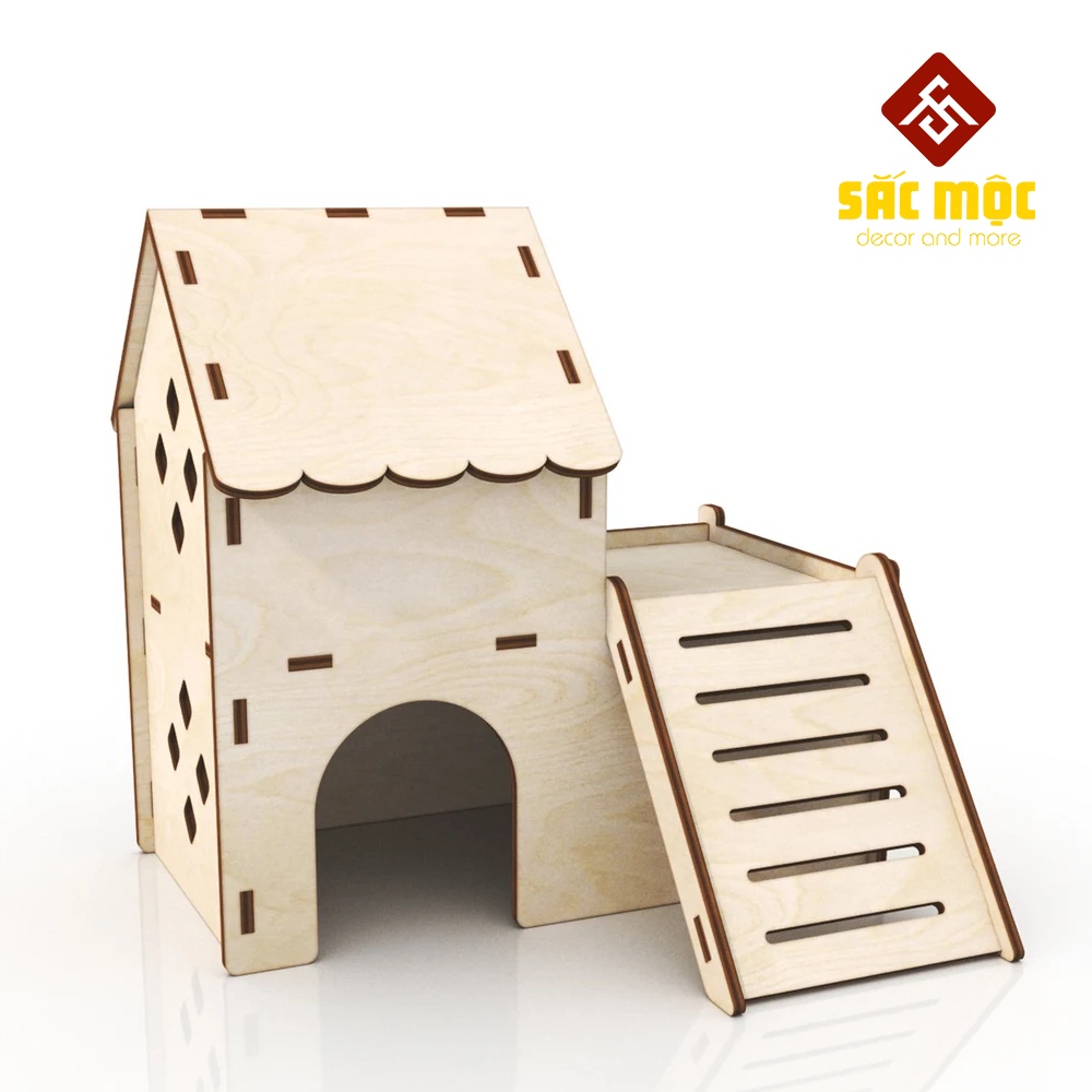 Mô Hình Nhà 2 Tầng #15 Cầu Thang Gỗ Lắp Ráp Cho Chuột Hamster Size 17.5*15.7*17 cm