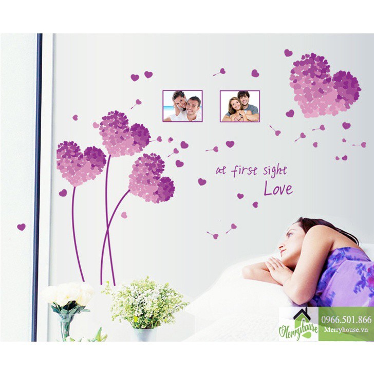 Decal dán tường hoa trái tim hồng AY7176