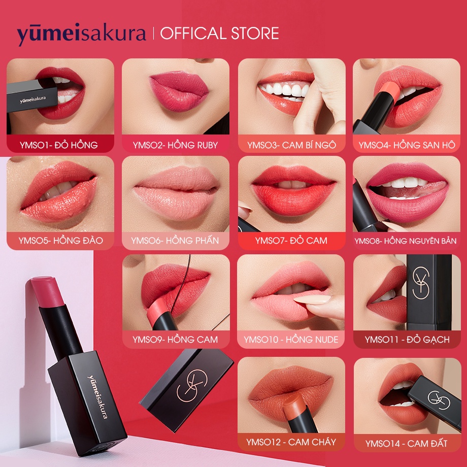 [Hàng mẫu] Son Yumeisakura Matte Revolution Lì Mịn Siêu Dưỡng màu Đỏ Cam YMS07 3.5gr