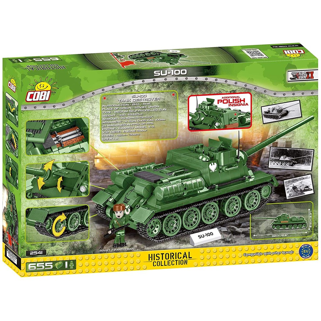 Đồ chơi lắp ráp Lego xe bánh xích - xe tăng - Tank SU-100 Soviet Tank COBI-2541