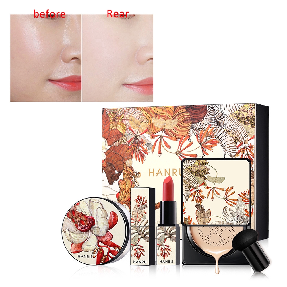 Bộ phấn nước BB + phấn phủ + son lì chống nước + bông mút hỗ trợ trang điểm chuyên dụng | BigBuy360 - bigbuy360.vn