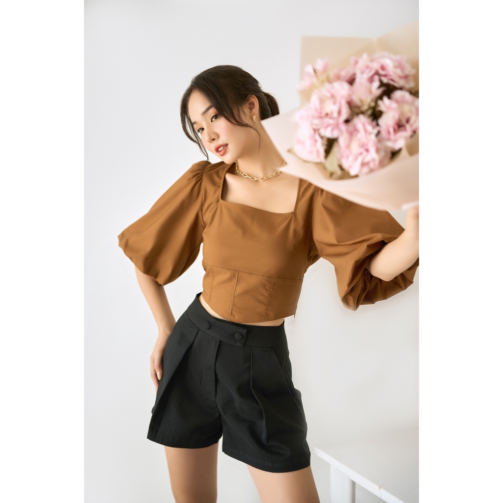 Áo Nữ Kiểu Croptop Tay Ngắn Phồng GILLEE Thiết Kế Sang Trọng