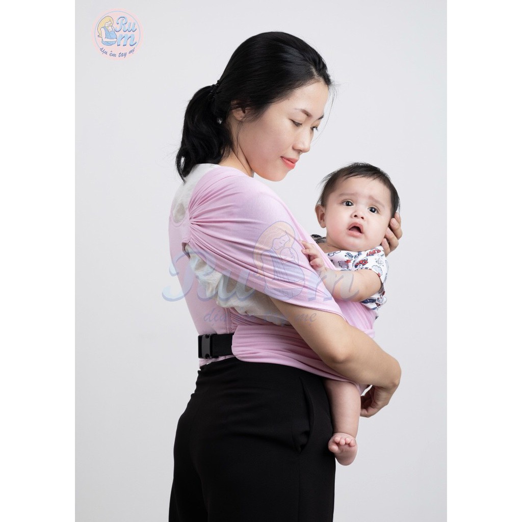 Địu vải em bé RUEM - Địu em bé sơ sinh - RUEM SLING - MÀU HỒNG BABY - DÒNG BASIC