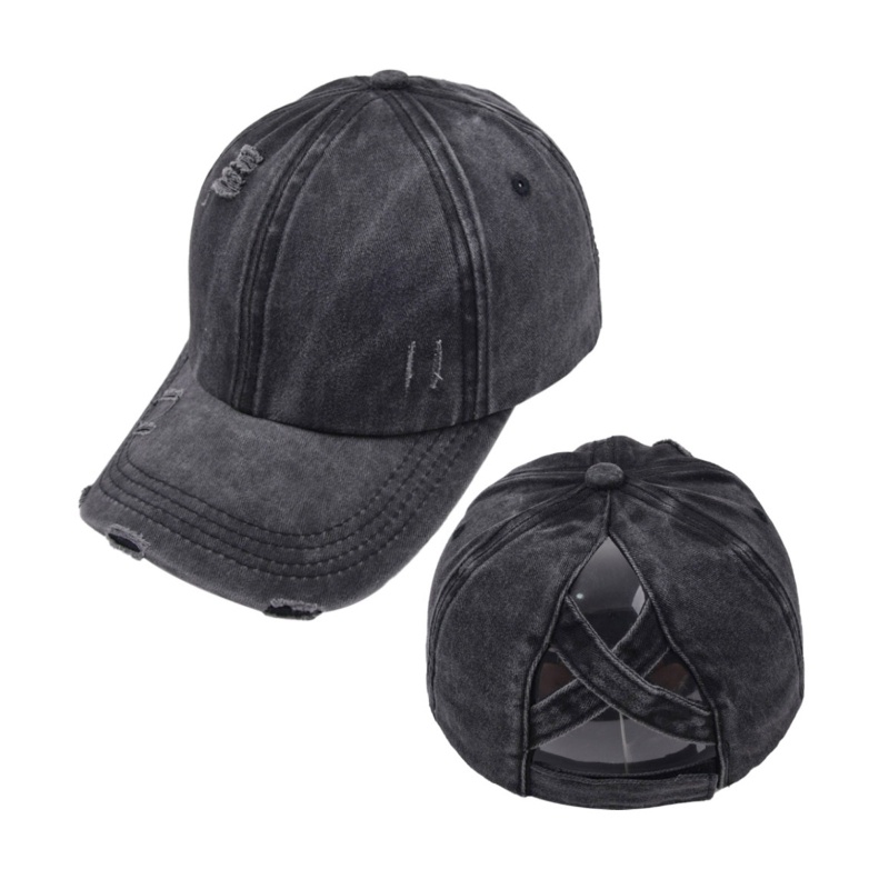 Mũ Bóng Chày Cotton Rách Chéo Đuôi Ngựa Cổ Điển Cao Cấp Có Thể Điều Chỉnh Cho Nữ Whi